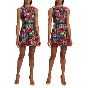 Alice + Olivia Lindsey A-line Mini Dress Multicolor Allover Floral Embroidery